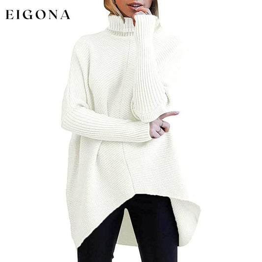 Women's High Neck Long Sweater White __stock:500 clothes refund_fee:1200 tops