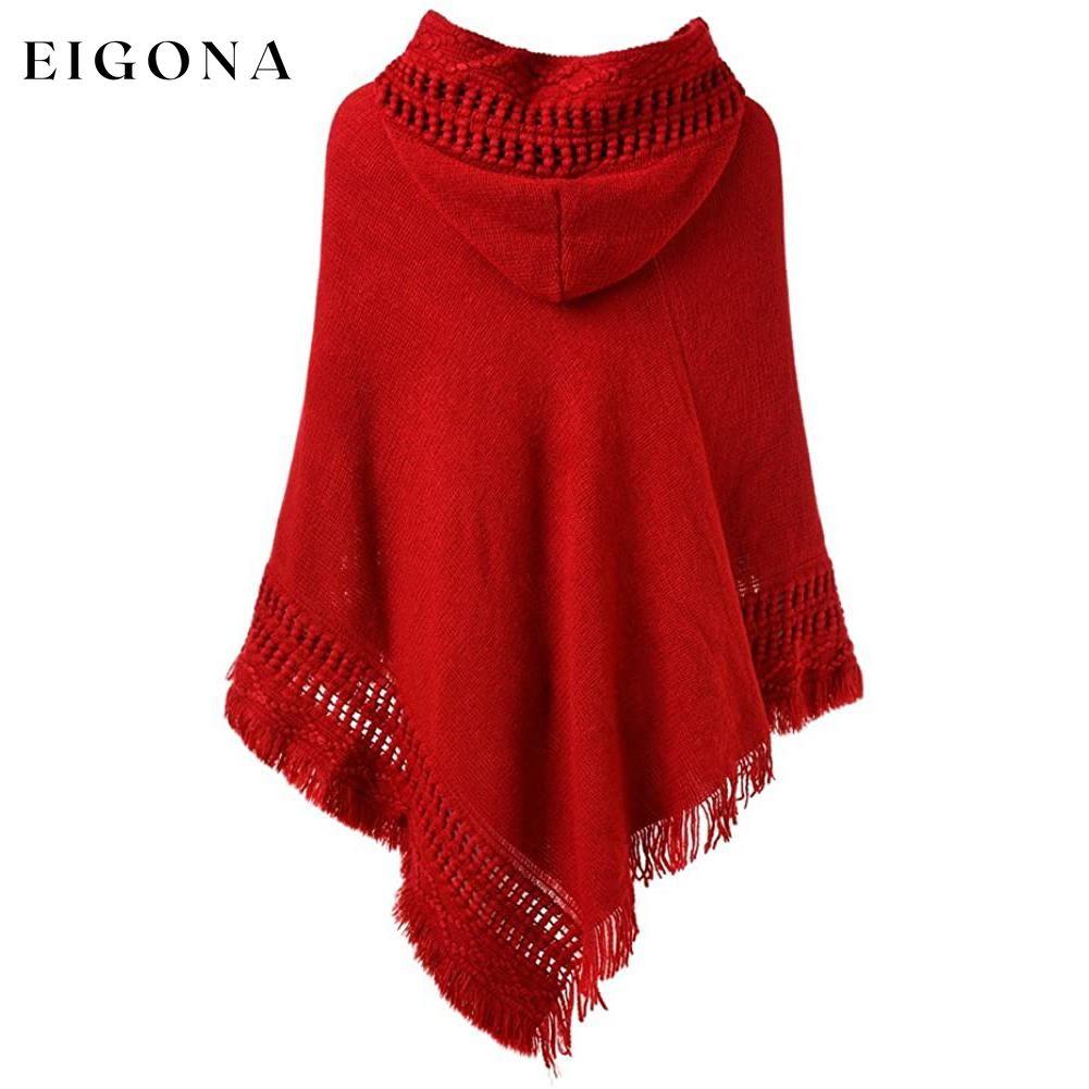 Womens Hooded Cape with Fringed Hem, Crochet Poncho Knitting Patterns __stock:50 Jackets & Coats refund_fee:1200