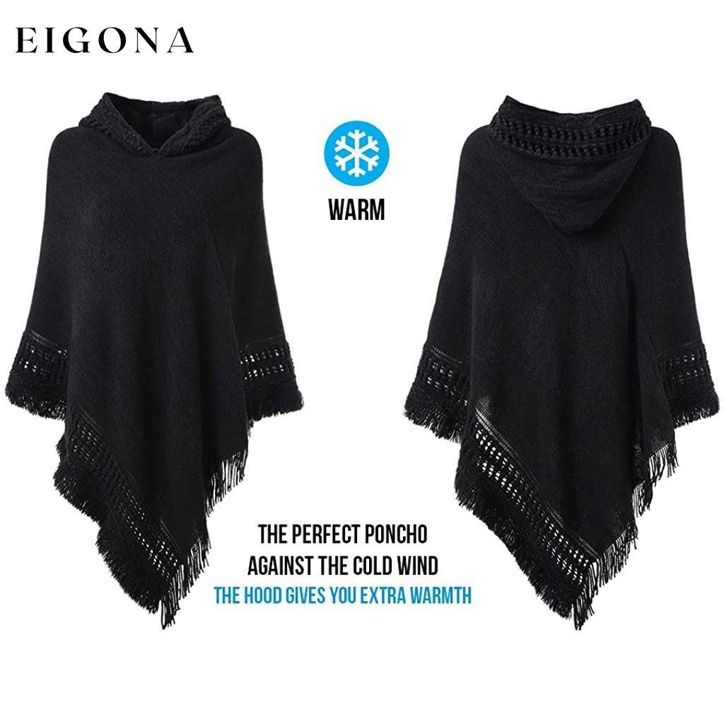 Womens Hooded Cape with Fringed Hem, Crochet Poncho Knitting Patterns __stock:50 Jackets & Coats refund_fee:1200