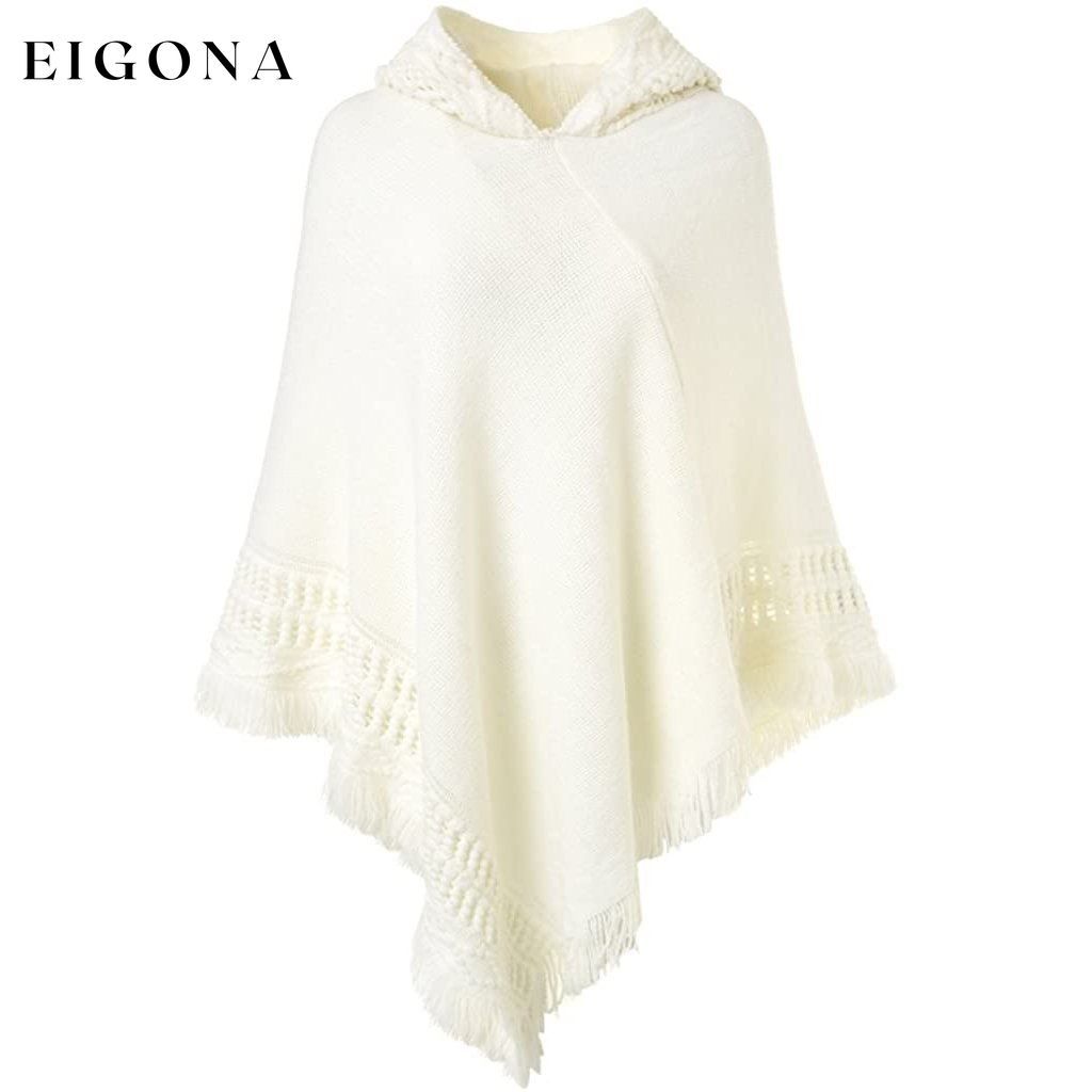 Womens Hooded Cape with Fringed Hem, Crochet Poncho Knitting Patterns White __stock:50 Jackets & Coats refund_fee:1200