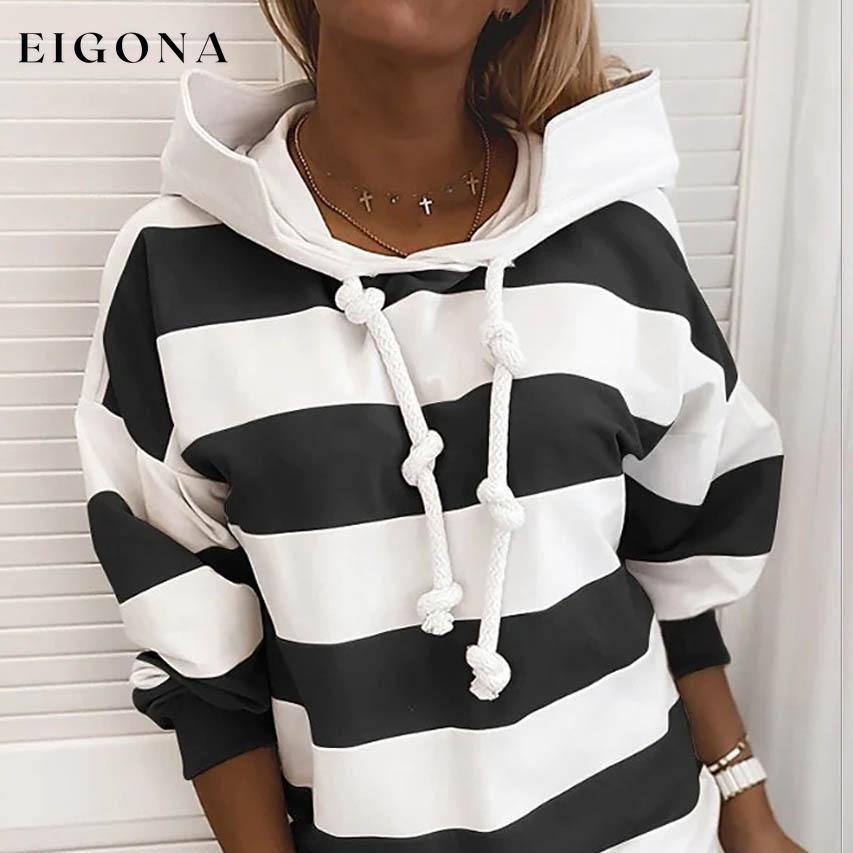 Women's Hoodie Pullover Striped Daily Basic Casual Hoodies Black __stock:200 clothes refund_fee:800 tops