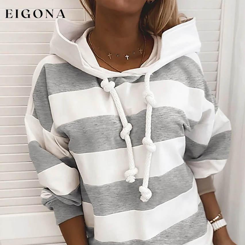 Women's Hoodie Pullover Striped Daily Basic Casual Hoodies Light Gray __stock:200 clothes refund_fee:800 tops