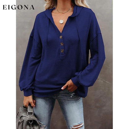 Women's Hoodie Sweatshirt Solid Color Blue __stock:50 clothes refund_fee:800 tops