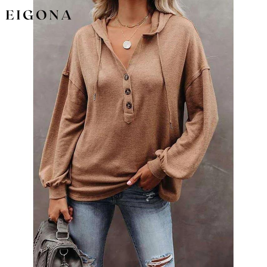 Women's Hoodie Sweatshirt Solid Color Coffee __stock:50 clothes refund_fee:800 tops