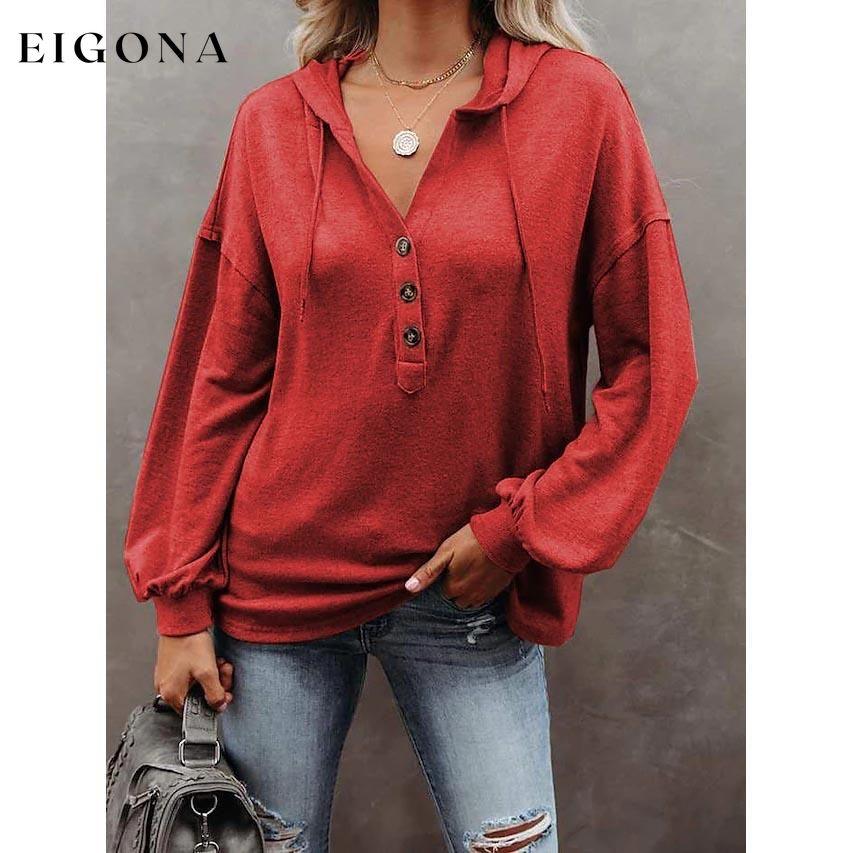 Women's Hoodie Sweatshirt Solid Color Red __stock:50 clothes refund_fee:800 tops