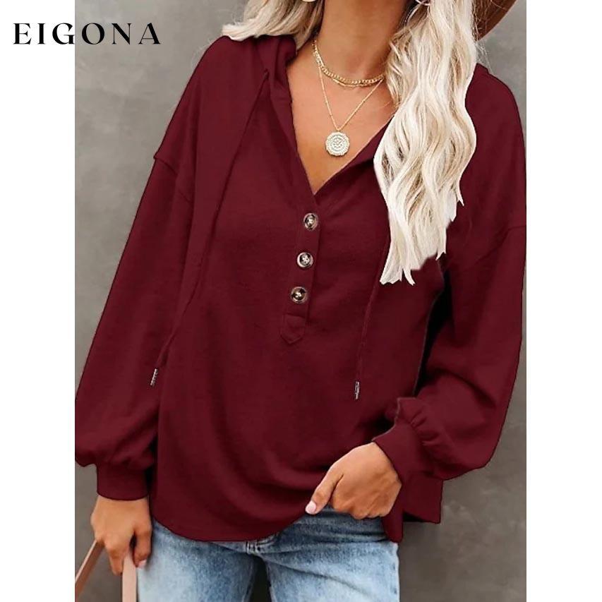 Women's Hoodie Sweatshirt Solid Color Wine Red __stock:50 clothes refund_fee:800 tops