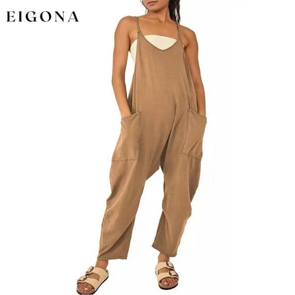 Women's Jumpsuit Maternity Solid Color V Neck Regular Fit Sleeveless Light Brown __stock:200 clothes refund_fee:1200 tops