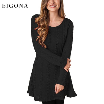 Womens Knitted Crewneck Sweater Dress Black __stock:50 casual dresses clothes dresses refund_fee:1200