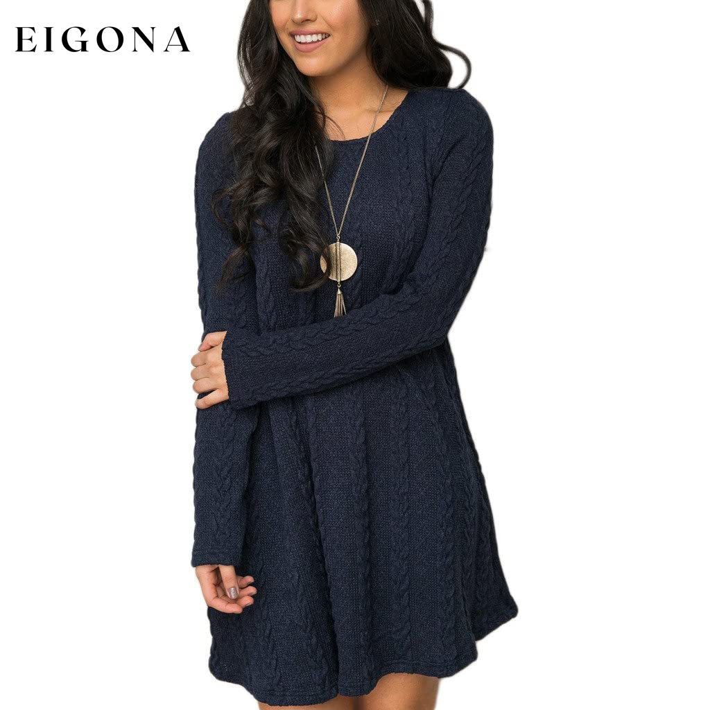 Womens Knitted Crewneck Sweater Dress Blue __stock:50 casual dresses clothes dresses refund_fee:1200