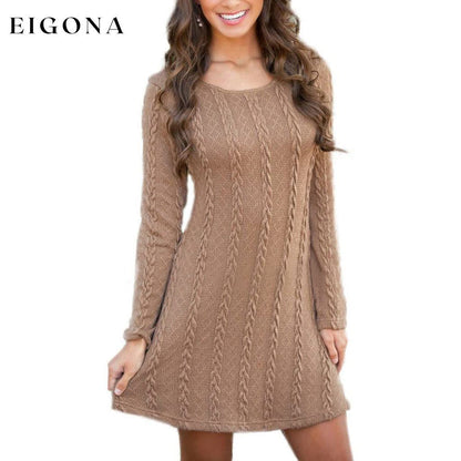 Womens Knitted Crewneck Sweater Dress Brown __stock:50 casual dresses clothes dresses refund_fee:1200