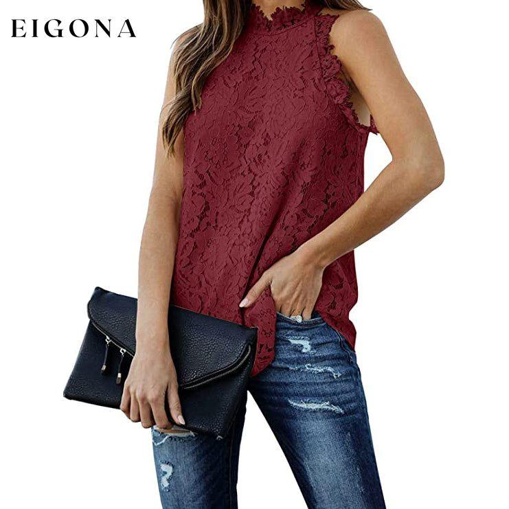 Women's Lace Crochet Hollow Out Tank Top Burgundy __stock:200 clothes refund_fee:800 tops