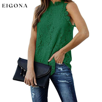 Women's Lace Crochet Hollow Out Tank Top Dark Green __stock:200 clothes refund_fee:800 tops