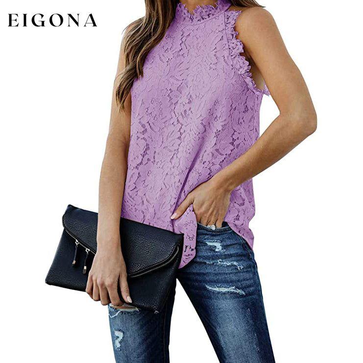 Women's Lace Crochet Hollow Out Tank Top Lavender __stock:200 clothes refund_fee:800 tops