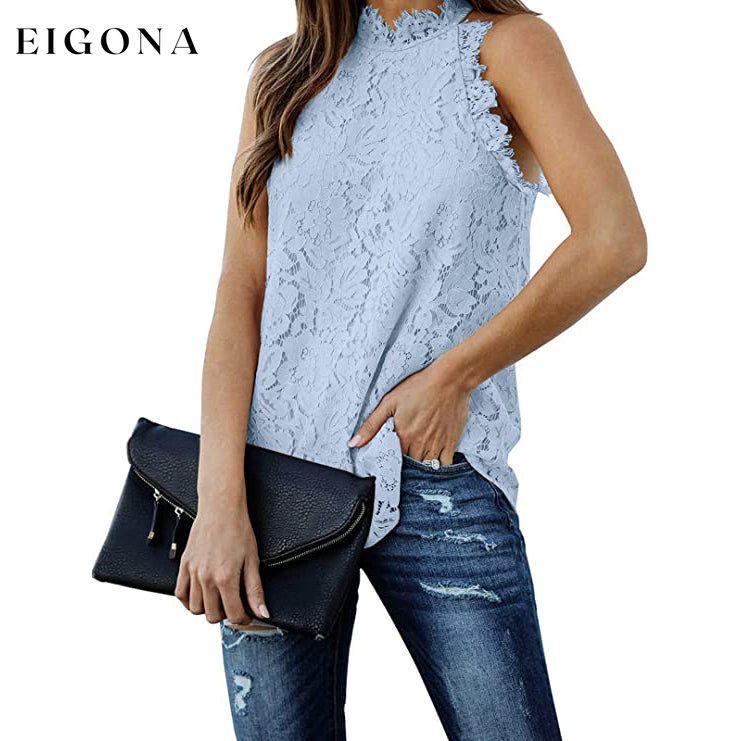 Women's Lace Crochet Hollow Out Tank Top Sky Blue __stock:200 clothes refund_fee:800 tops