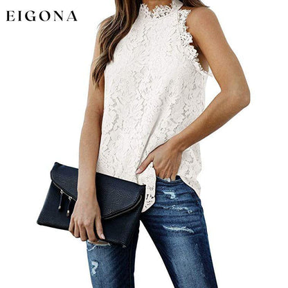 Women's Lace Crochet Hollow Out Tank Top White __stock:200 clothes refund_fee:800 tops