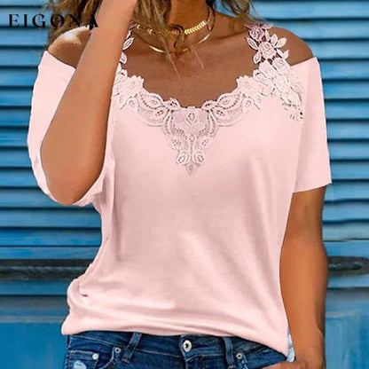 Women's Lace Off Shoulder V Neck Top Pink __stock:200 clothes refund_fee:800 tops