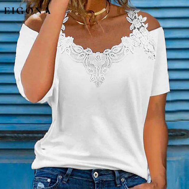Women's Lace Off Shoulder V Neck Top White __stock:200 clothes refund_fee:800 tops