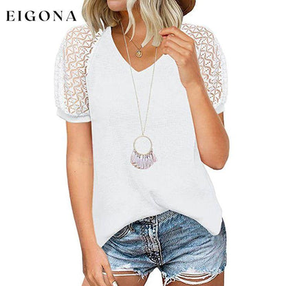 Women's Lace Short Sleeve V-Neck Top White __stock:200 clothes refund_fee:800 tops