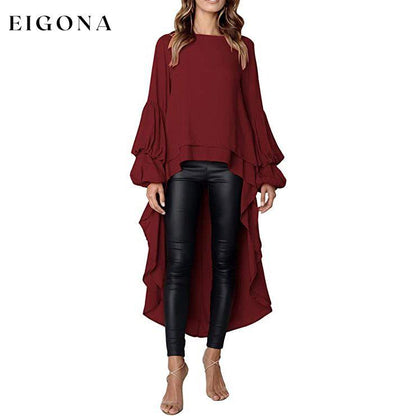 Women's Lantern Long Sleeve Casual Top Wine Red __stock:200 clothes refund_fee:1200 tops