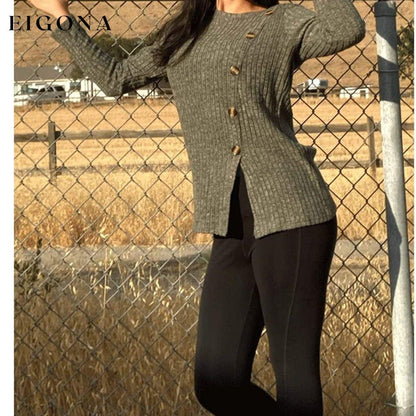 Women's Long Sleeve Crew Neck Tunic Tops Buttons Side __stock:200 clothes refund_fee:1200 tops