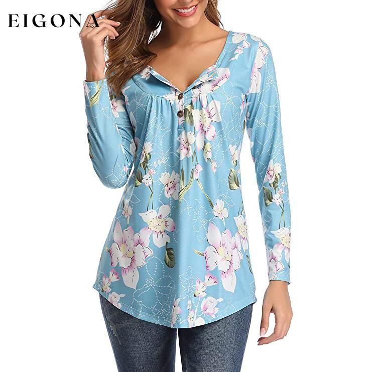 Women's Long Sleeve Flare Tunic Tops Light Blue __stock:500 clothes refund_fee:800 tops