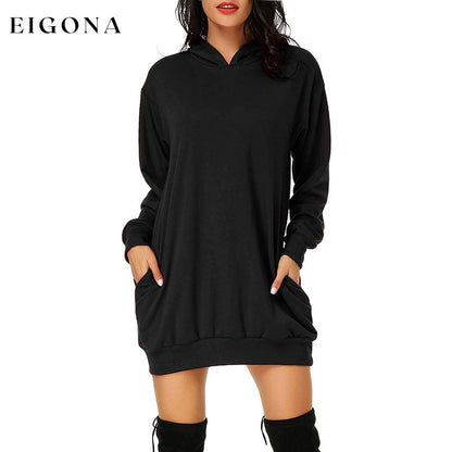 Women's Long Sleeve Hooded Pockets Pullover Hoodie Dress Tunic Sweatshirt Black __stock:50 casual dresses clothes dresses refund_fee:1200
