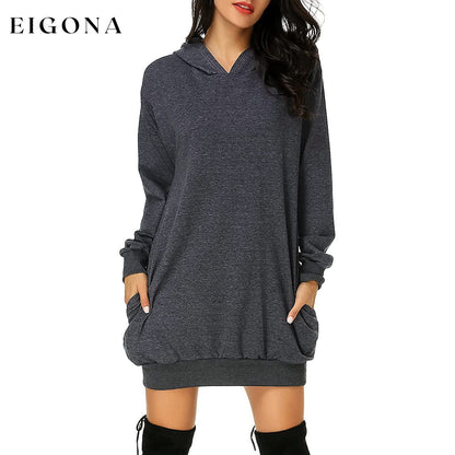Women's Long Sleeve Hooded Pockets Pullover Hoodie Dress Tunic Sweatshirt Dark Gray __stock:50 casual dresses clothes dresses refund_fee:1200