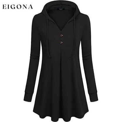 Women's Long Sleeve Hooded Tunic Tops Black __stock:200 clothes refund_fee:1200 tops