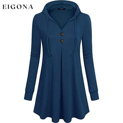 Women's Long Sleeve Hooded Tunic Tops Blue __stock:200 clothes refund_fee:1200 tops