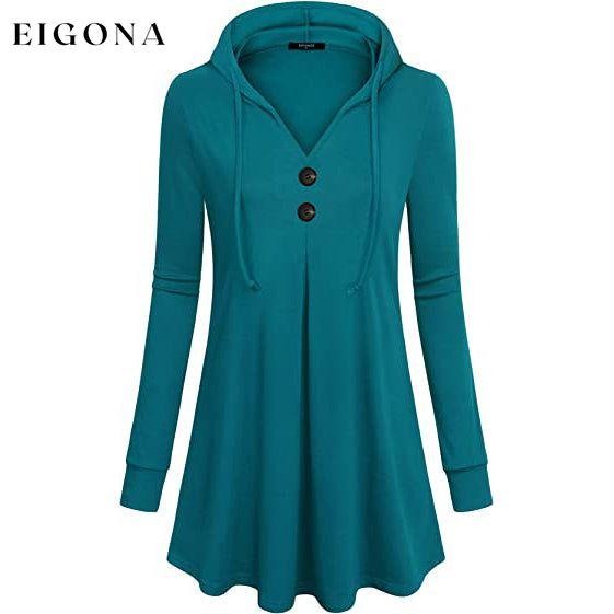 Women's Long Sleeve Hooded Tunic Tops Cyan __stock:200 clothes refund_fee:1200 tops