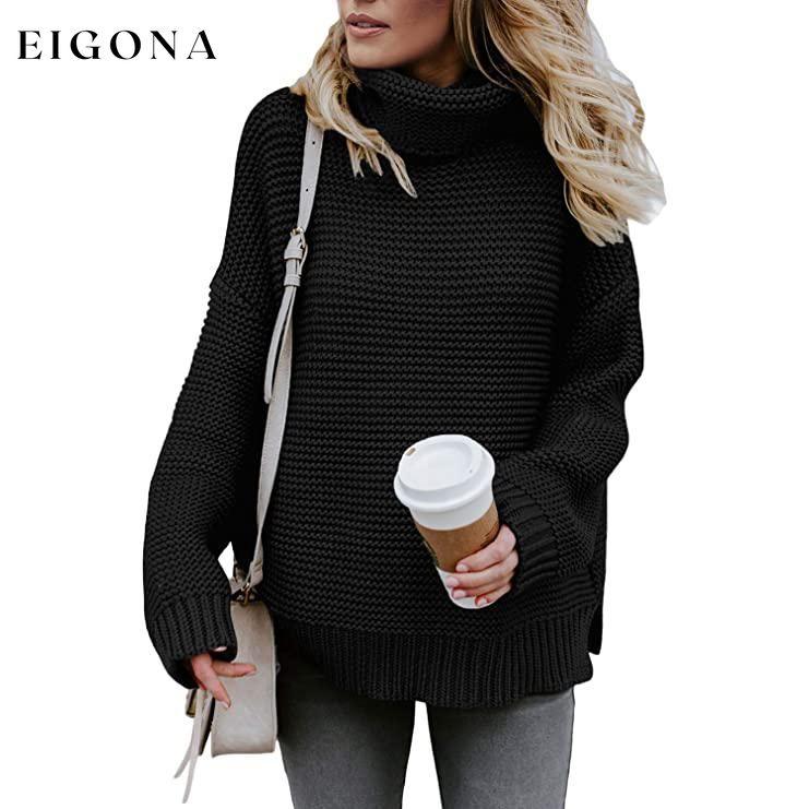 Women's Long Sleeve Knit Pullover Chunky Turtleneck Sweater Top Black __stock:50 clothes refund_fee:1200 tops
