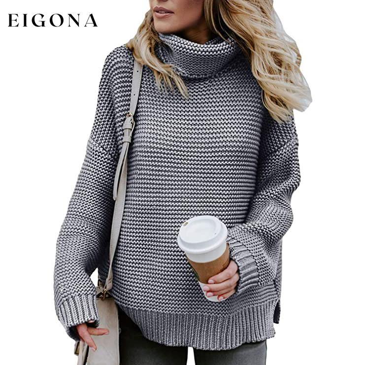 Women's Long Sleeve Knit Pullover Chunky Turtleneck Sweater Top Gray __stock:50 clothes refund_fee:1200 tops