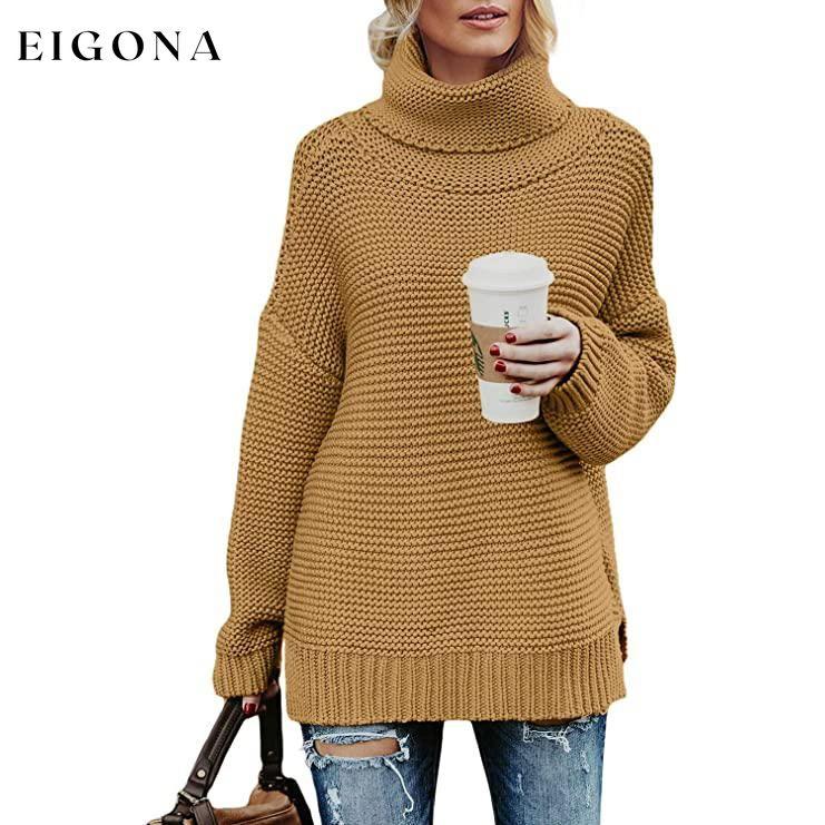 Women's Long Sleeve Knit Pullover Chunky Turtleneck Sweater Top Khaki __stock:50 clothes refund_fee:1200 tops