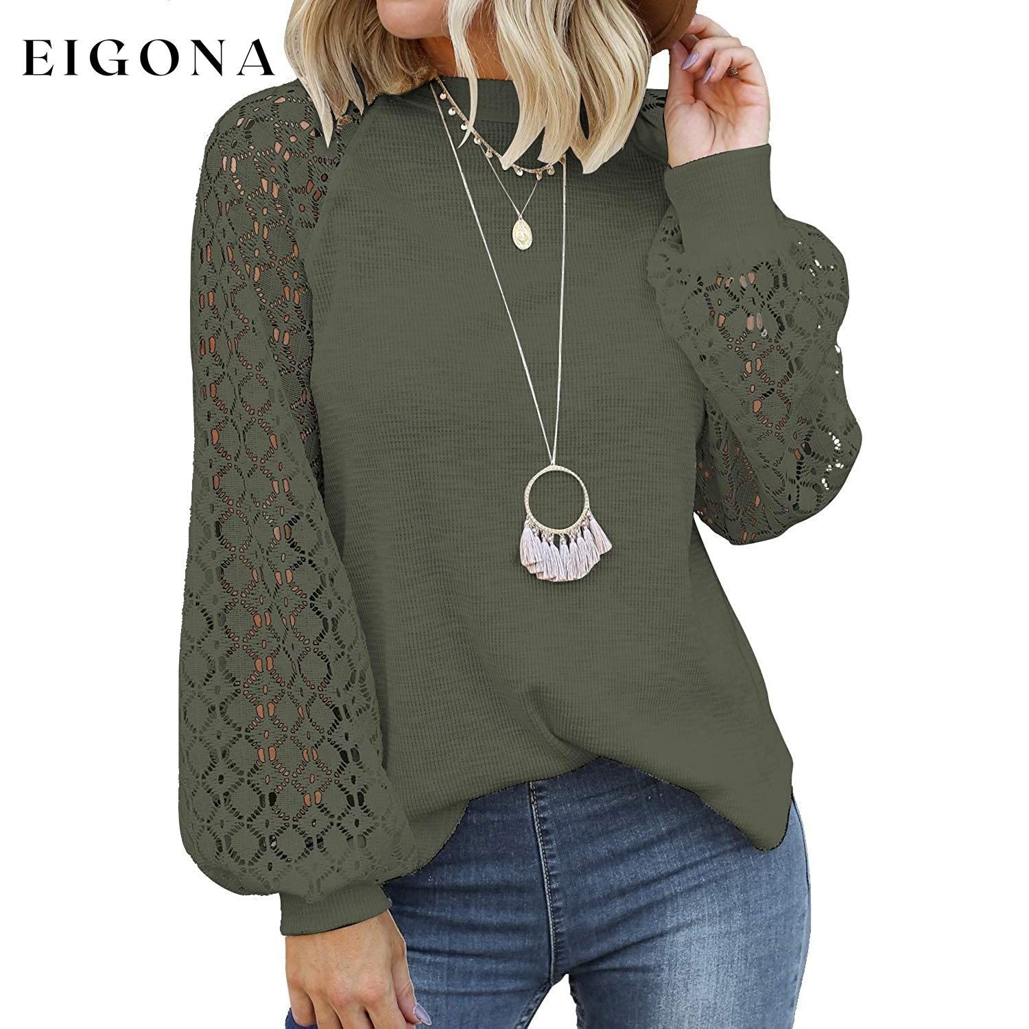 Women's Long Sleeve Lace Top Army Green __stock:200 clothes refund_fee:1200 tops