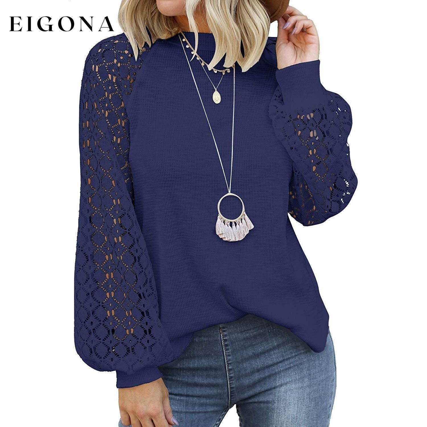 Women's Long Sleeve Lace Top Navy __stock:200 clothes refund_fee:1200 tops