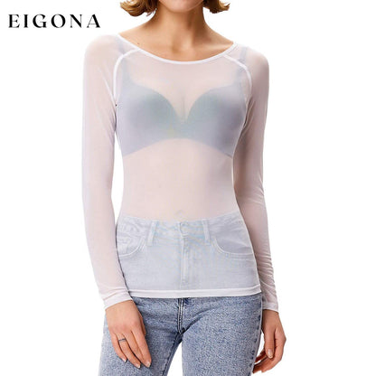 Women's Long Sleeve Sheer Mesh Sheer Top White __stock:200 clothes refund_fee:800 tops
