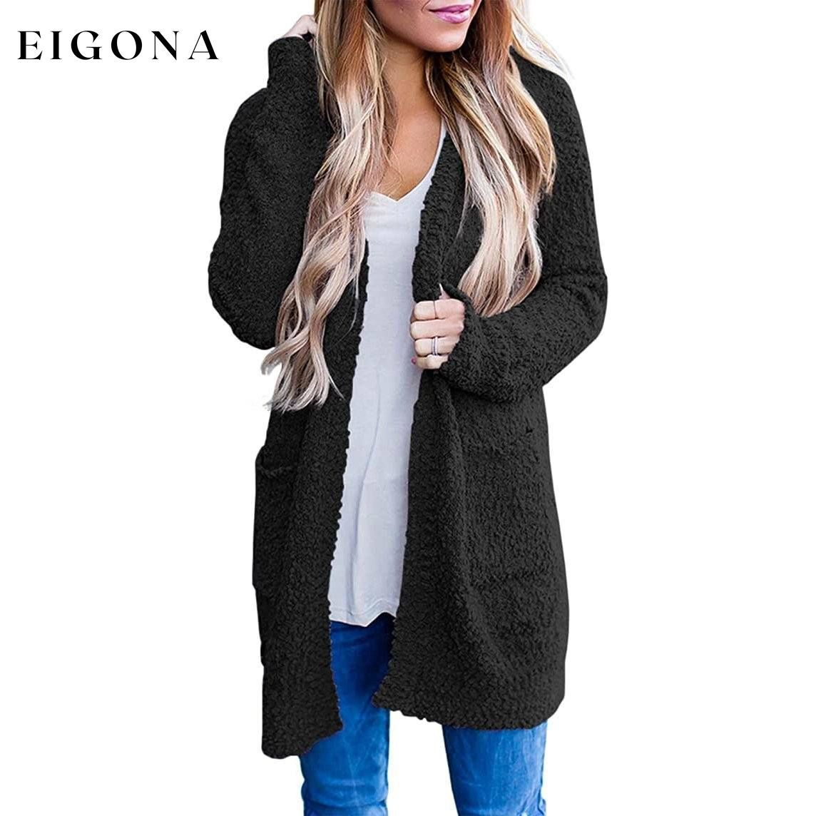 Women's Long Sleeve Soft Chunky Knit Sweater Coat Black __stock:500 Jackets & Coats refund_fee:1200