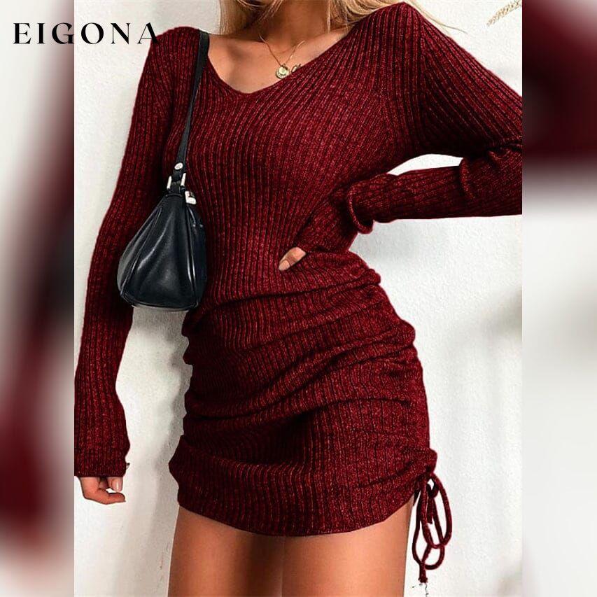 Women's Long Sleeve Sweater Dress Wine __stock:200 casual dresses clothes dresses refund_fee:1200