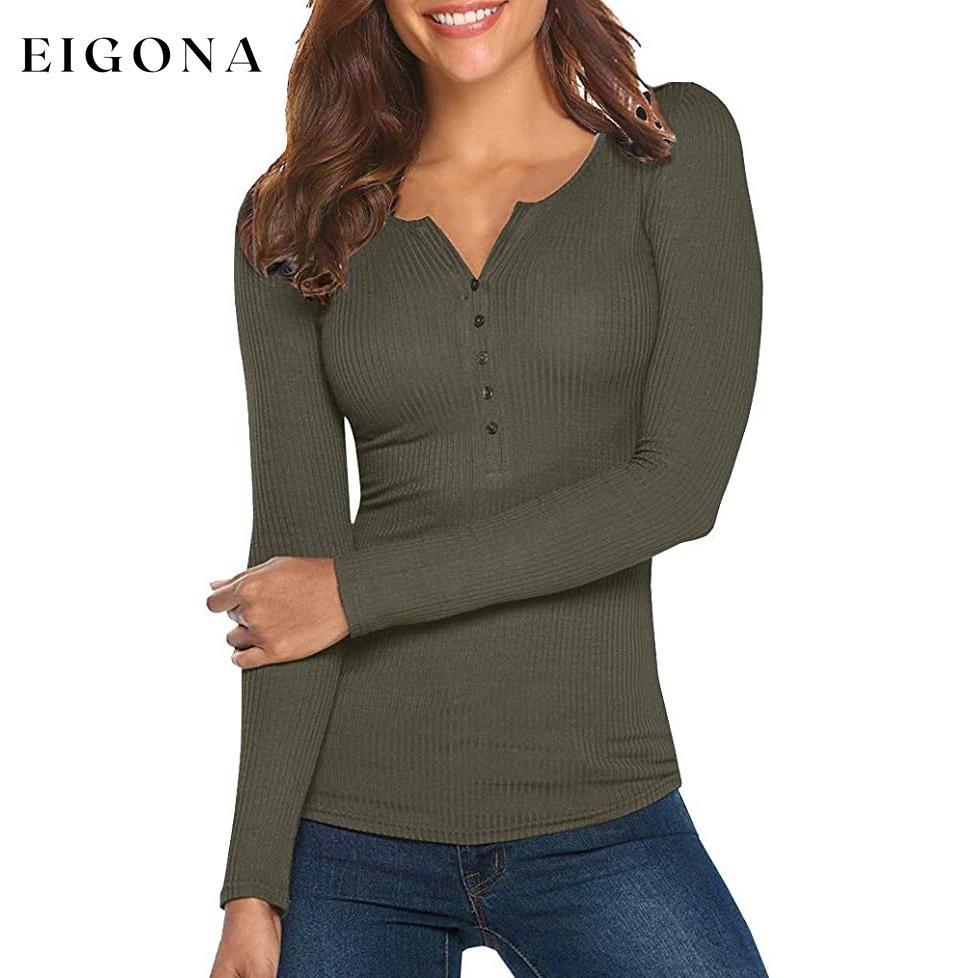 Women's Long Sleeve V Neck Ribbed Button Down Knit Sweater Fitted Top Army Green __stock:50 clothes refund_fee:800 tops