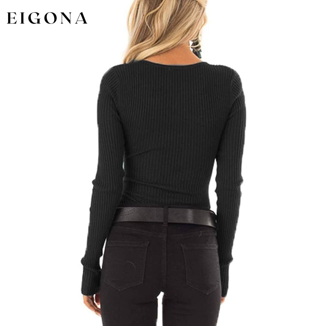 Women's Long Sleeve V Neck Ribbed Button Down Knit Sweater Fitted Top __stock:50 clothes refund_fee:800 tops