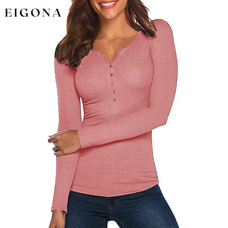 Women's Long Sleeve V Neck Ribbed Button Down Knit Sweater Fitted Top Pink __stock:50 clothes refund_fee:800 tops