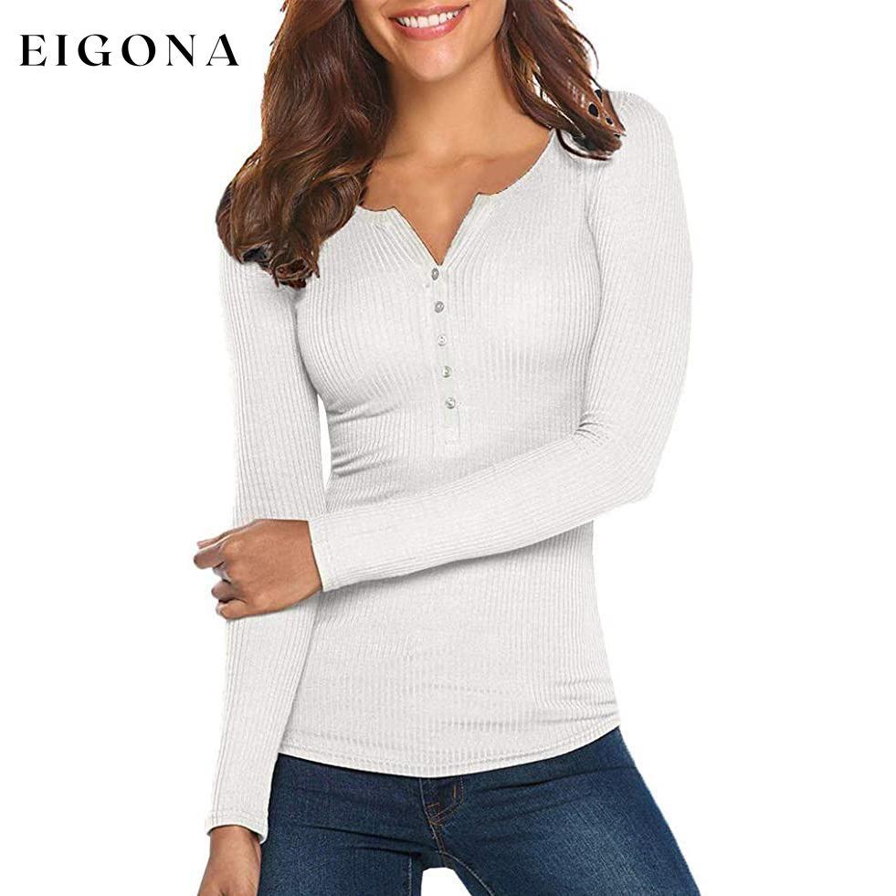 Women's Long Sleeve V Neck Ribbed Button Down Knit Sweater Fitted Top White __stock:50 clothes refund_fee:800 tops