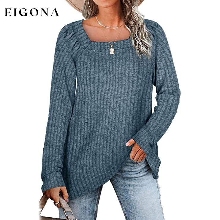 Women's Long Sleeve V Neck Sweater Tops Blue __stock:200 clothes refund_fee:1200 tops