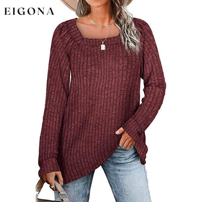 Women's Long Sleeve V Neck Sweater Tops Maroon __stock:200 clothes refund_fee:1200 tops