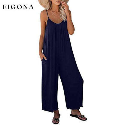 Women's Loose Sleeveless Jumpsuits Blue __stock:500 casual dresses clothes dresses refund_fee:1200