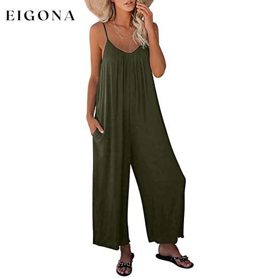 Women's Loose Sleeveless Jumpsuits Green __stock:500 casual dresses clothes dresses refund_fee:1200