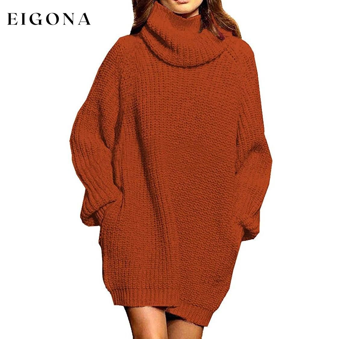 Women's Loose Turtleneck Oversize Long Pullover Sweater Dress Brown __stock:100 casual dresses clothes dresses refund_fee:1200