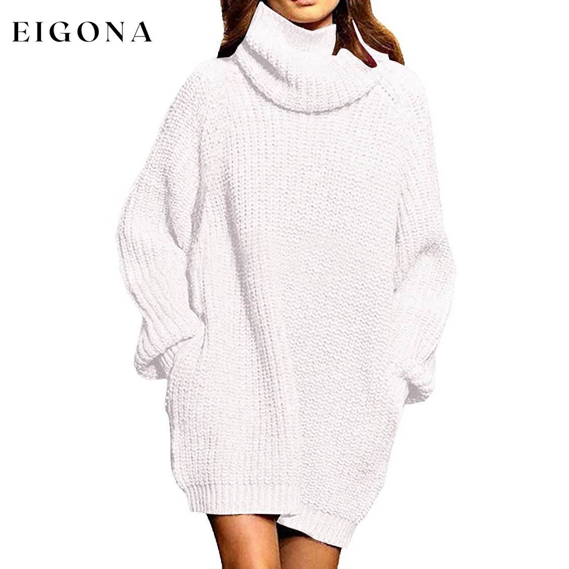 Women's Loose Turtleneck Oversize Long Pullover Sweater Dress White __stock:100 casual dresses clothes dresses refund_fee:1200