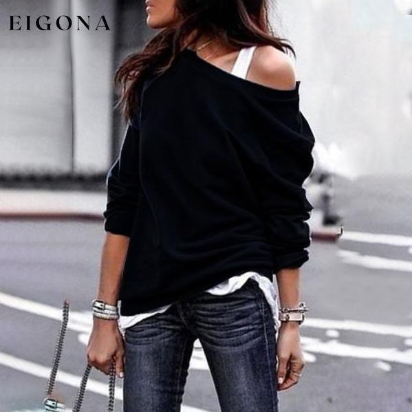 Women's New Fashion Style One Shoulder Soft Long Sleeve Top Black __stock:50 clothes refund_fee:800 tops