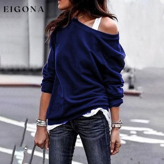 Women's New Fashion Style One Shoulder Soft Long Sleeve Top Blue __stock:50 clothes refund_fee:800 tops